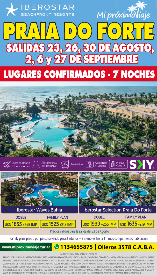 PRAIA DO FORTE con SKY AGOSTO y SEPTIEMBRE - LUGARES CONFIRMADOS